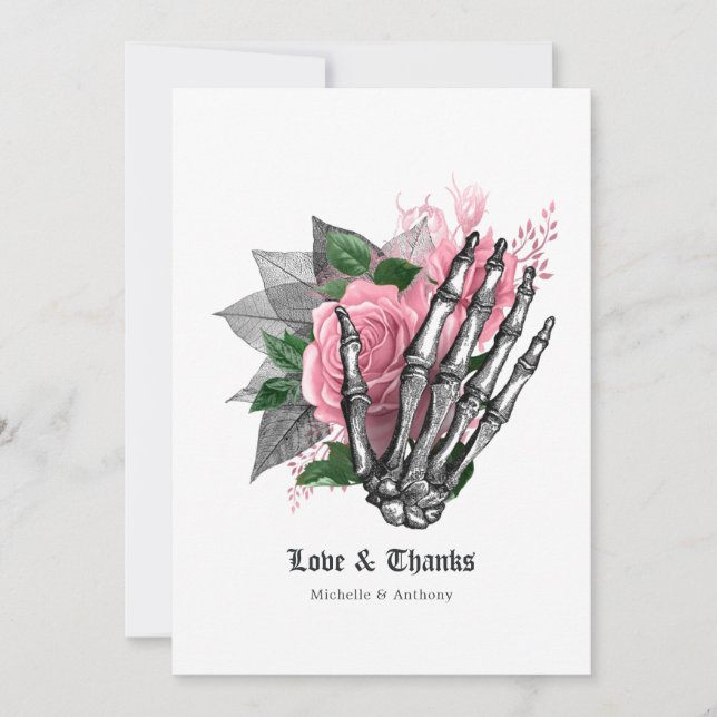 Pink Floral Halloween Gothic Thank You Card (Front)