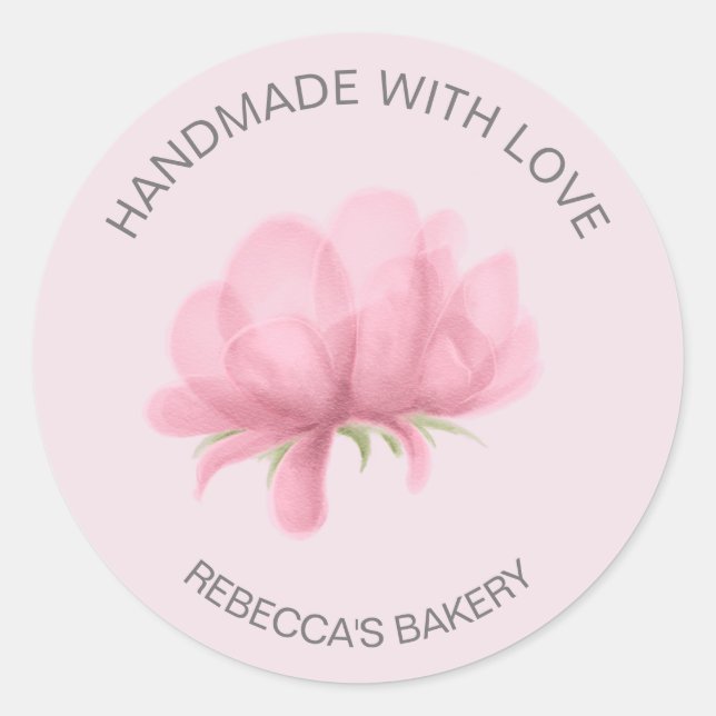 Pink Floral Handmade with Love Sticker (Front)