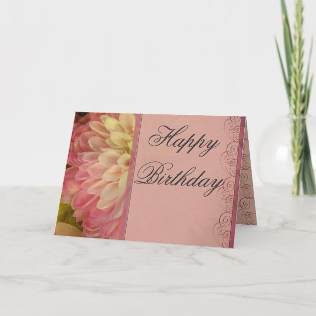 Pink floral happy birthday card (Front)