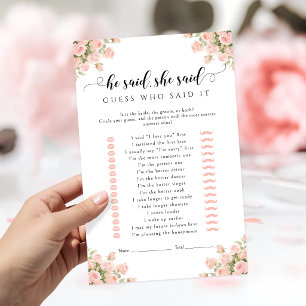 Pink Floral He said She said Bridal Shower Game