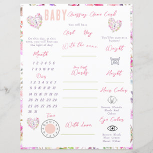 Pink Floral Heart Baby In Bloom Baby Shower Game