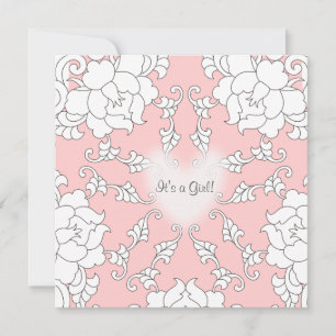 Pink Floral Heart Baby Shower Invitation