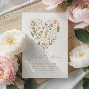 Pink Floral Heart Bridal Shower Invitation