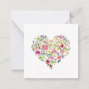 Pink Floral Heart Colorful Artisan Watercolor Love Card