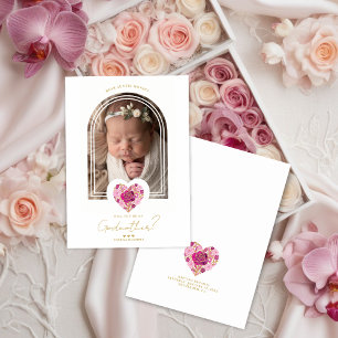 Pink Floral Heart Godparents Proposal Design