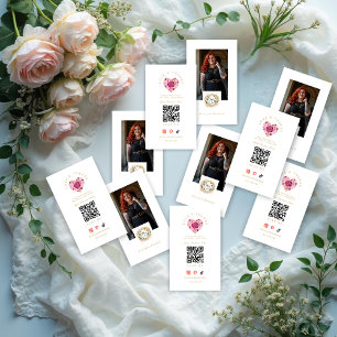 Pink Floral Heart Love & Thanks Business Support Card