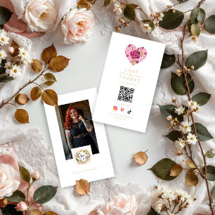 Pink Floral Heart Love & Thanks Business Support Card