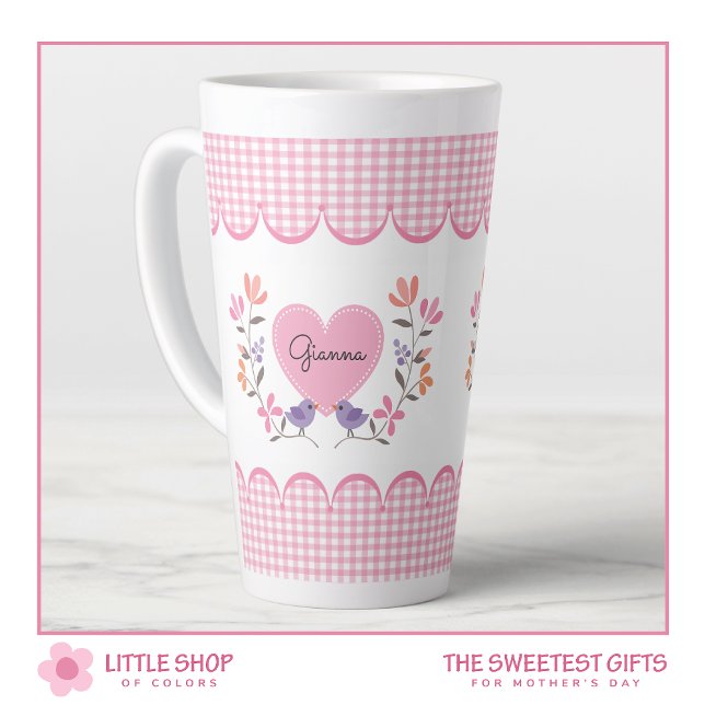 Pink Floral Heart Personalized Mother's Day Latte Mug (Creator Uploaded)
