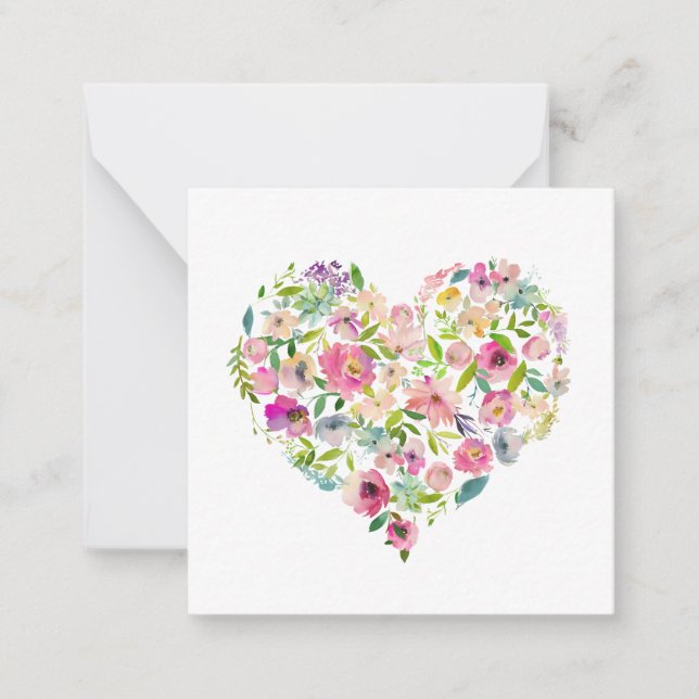 Pink Floral Heart Watercolor Love Mom Valentine Card (Front)