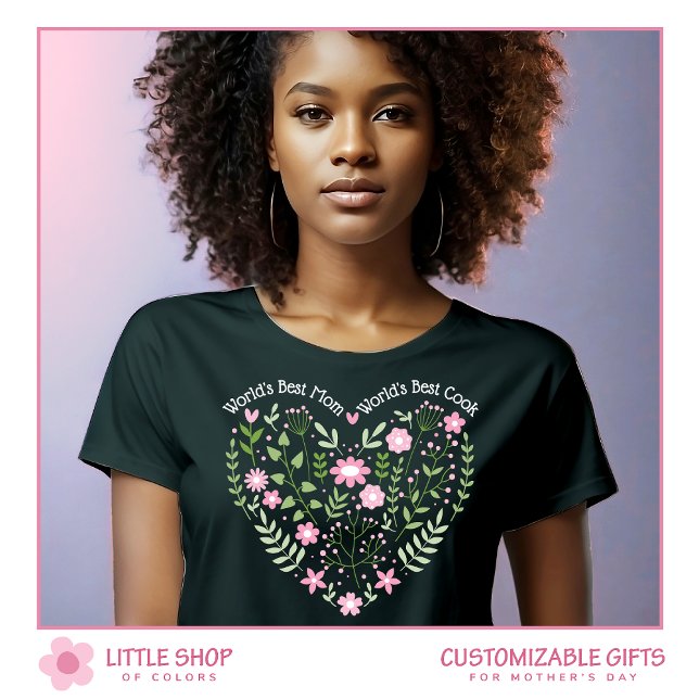 Pink Floral Heart World's Best Mom Customizable T-Shirt (Creator Uploaded)