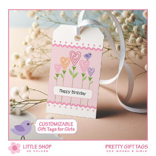 Pink Floral Hearts Birthday Gift Tags