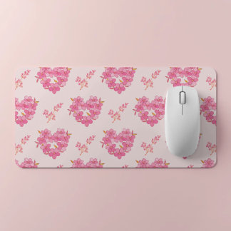 Pink Floral Hearts Pattern Desk Mat