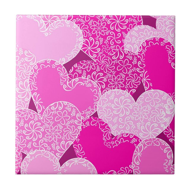 Pink floral hearts pattern tile (Front)
