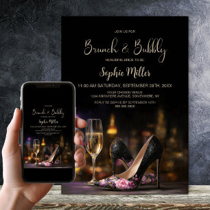 Pink Floral High Heel Shoes Brunch and Bubbly Invitation