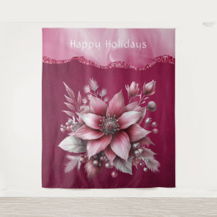 Pink Floral Holiday Backdrop Tapestry