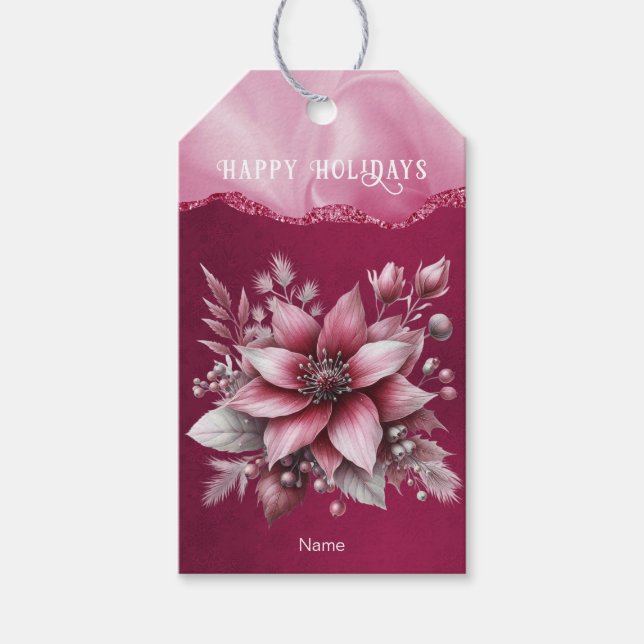 Pink Floral Holiday Gift Tag (Front)