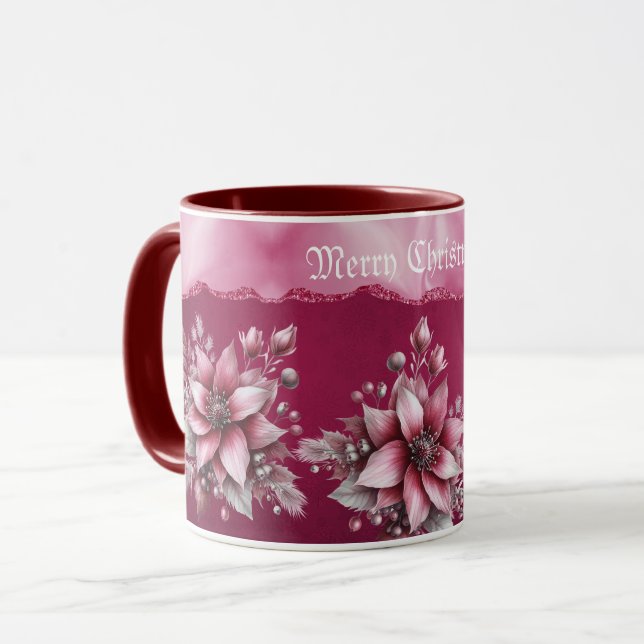 Pink Floral Holiday Mug (Front Left)
