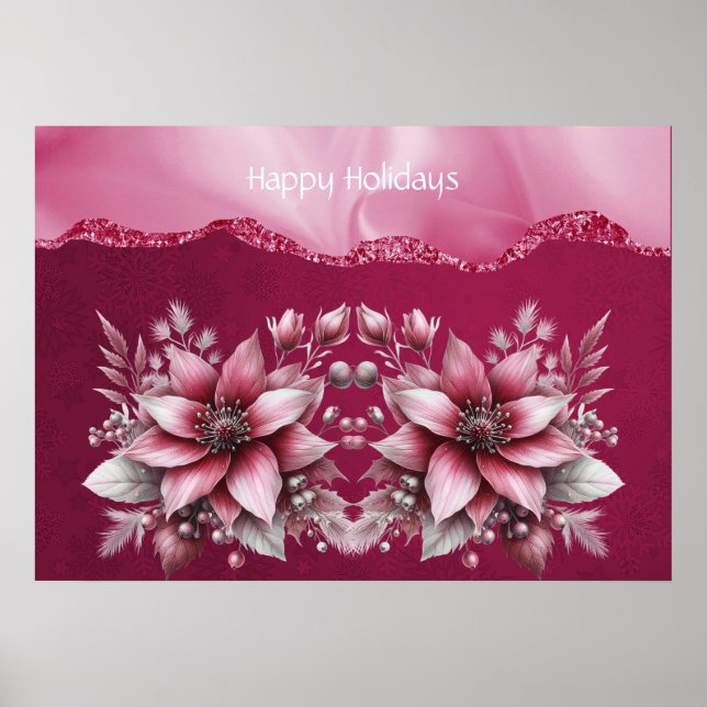 Pink Floral Holiday Poster (Front)