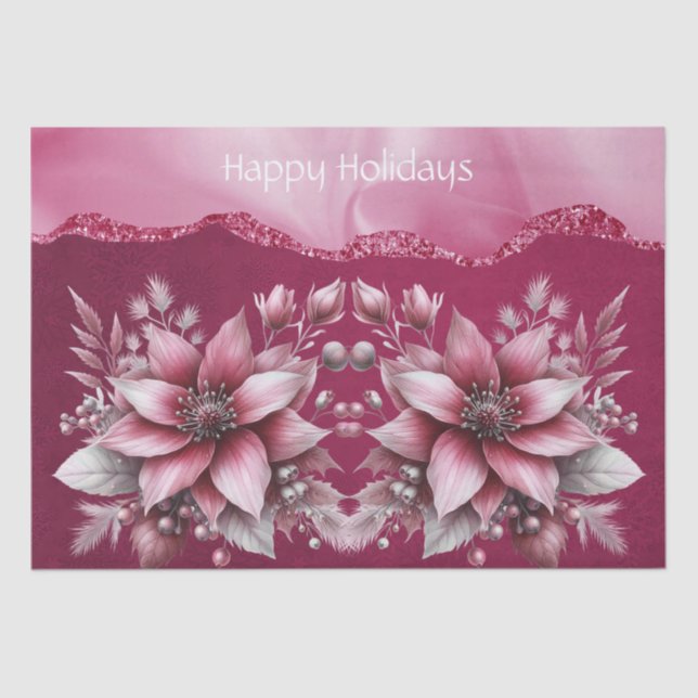 Pink Floral Holiday Tissue Paper (Front)