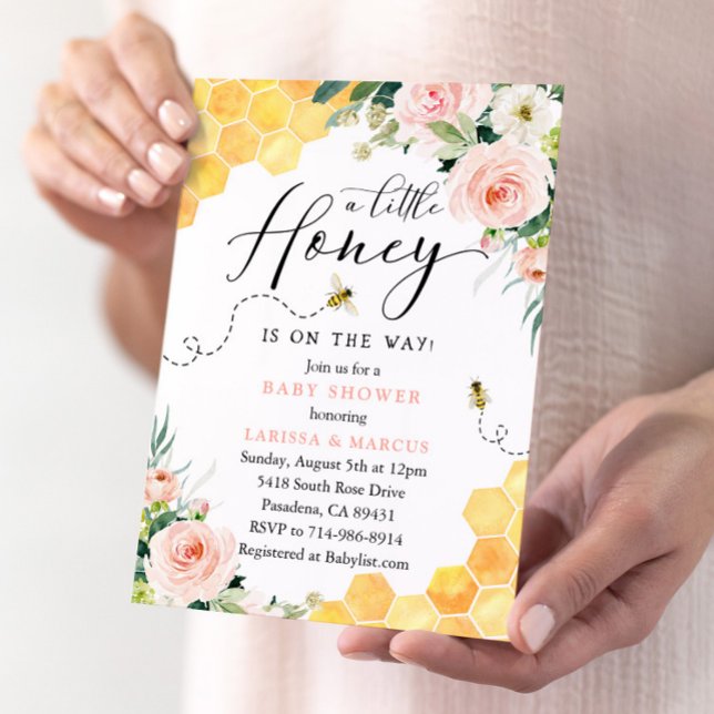 Pink Floral Honey Bee Baby Shower Invitation (Creator Uploaded)