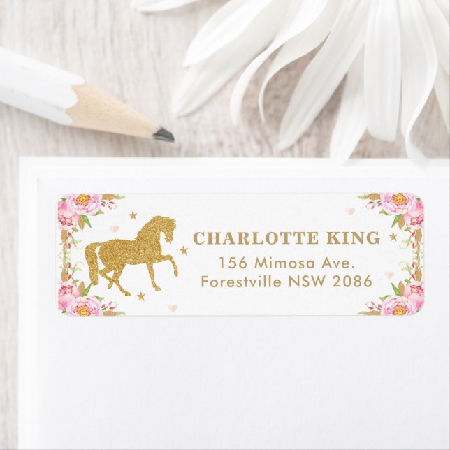 Pink Floral Horse Birthday Baby Shower Address (Insitu)