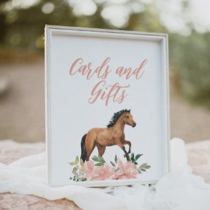 Pink Floral Horse Birthday Cards and Gifts Sign