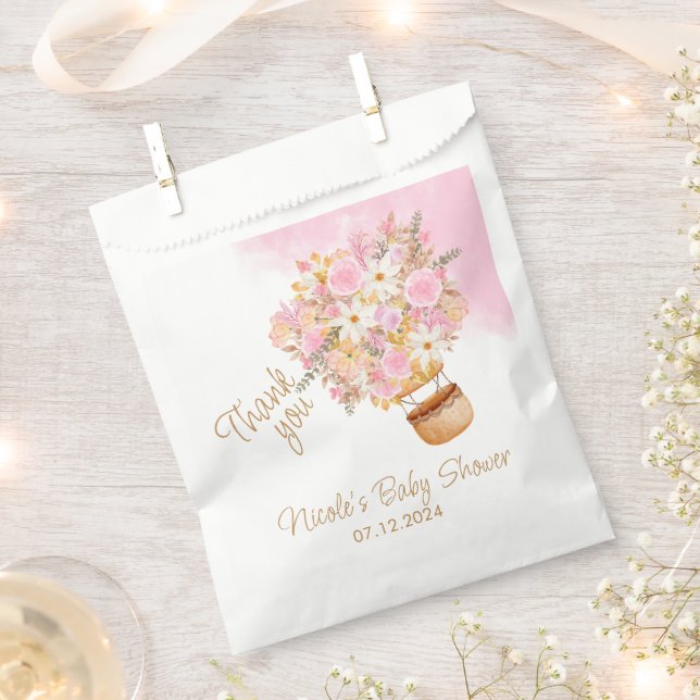  Pink Floral Hot Air Balloon Baby Shower  Favour Bag (Clipped)