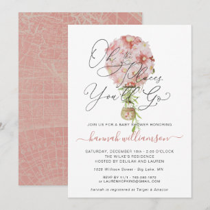 Pink Floral Hot Air Balloon Baby Shower Invitation