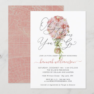 Pink Floral Hot Air Balloon Baby Shower Invitation