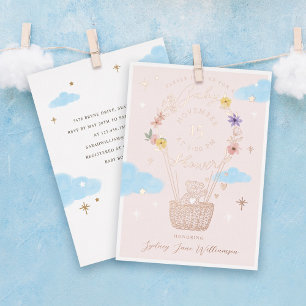 Pink Floral Hot Air Balloon Teddy Bear Baby Shower