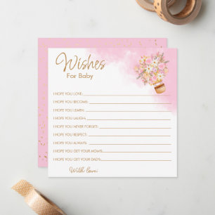 Pink Floral Hot Air Balloon Wishes For Baby Card