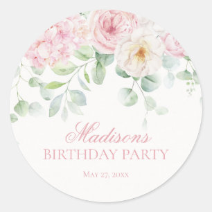 Pink Floral Hydrangea Blooms Birthday Invite Seal