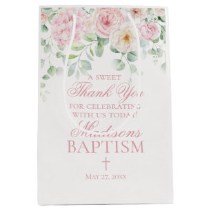 Pink Floral Hydrangea Botanical Baptism Favor Medium Gift Bag