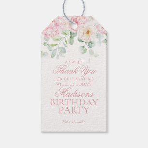 Pink Floral Hydrangea Botanical Birthday Favors Gift Tags