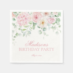 Pink Floral Hydrangea Botanical Blooms Birthday Napkin