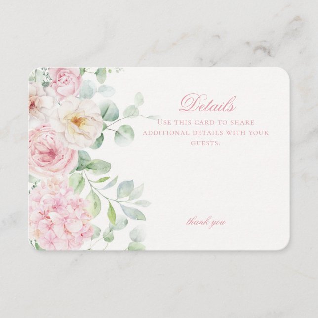 Pink Floral Hydrangea Botanical Blooms Details Enclosure Card (Front)