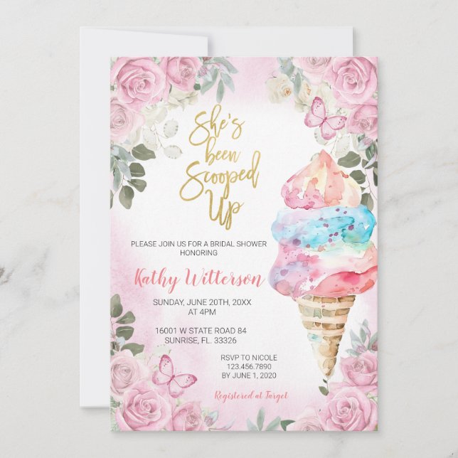 Pink Floral Ice Cream Bridal Shower Invitation (Front)
