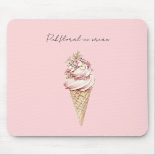 Pink Floral Ice Cream Cone Mouse Pad
