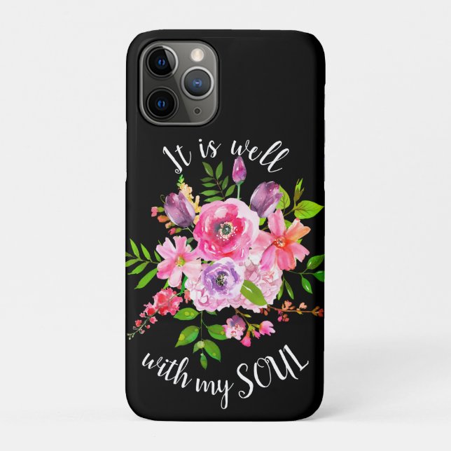 Pink Floral Inspirational It Is Well With My Soul Case-Mate iPhone Case (Back)