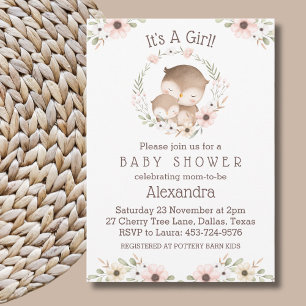 Pink Floral It's a Girl Owl Baby Shower Invitation