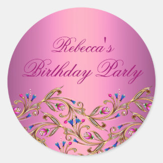Pink Floral Jewel Envelope Sticker/seal Classic Round Sticker