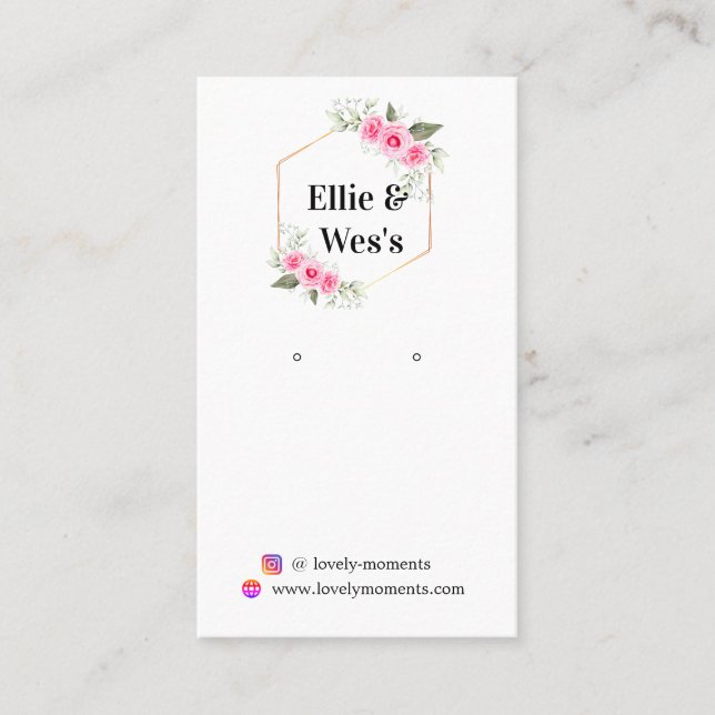 Pink Floral  jewellery earring display card (Front)
