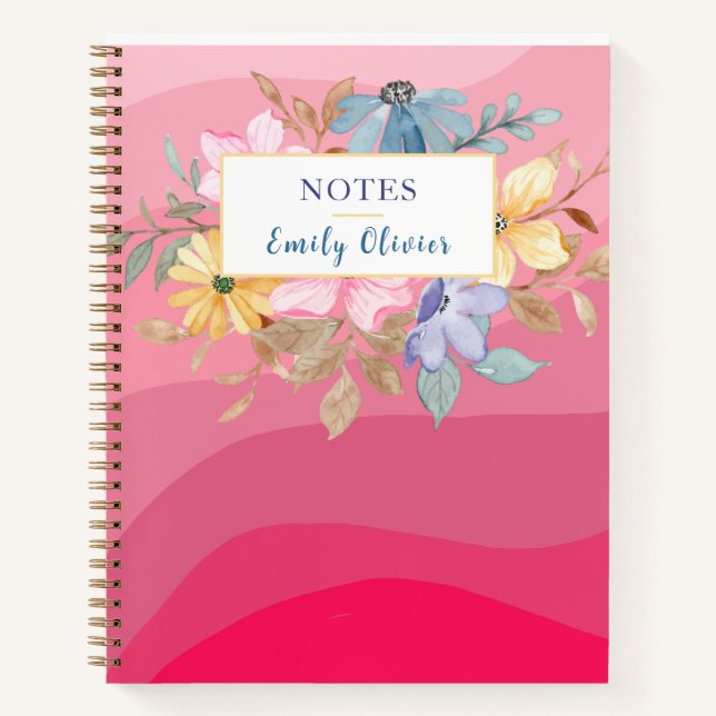 Pink Floral Journal Notes Custom Text (Front)