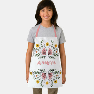 Pink floral Kids name stylish  Apron