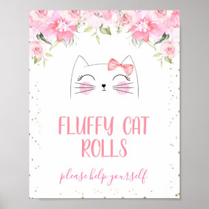 Pink Floral Kitten Face and Bow Birthday Sign