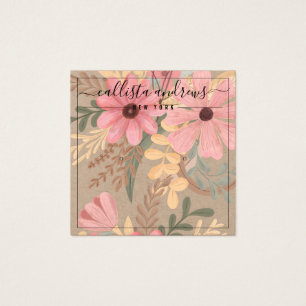Pink Floral Kraft Cursive Earring Display Card