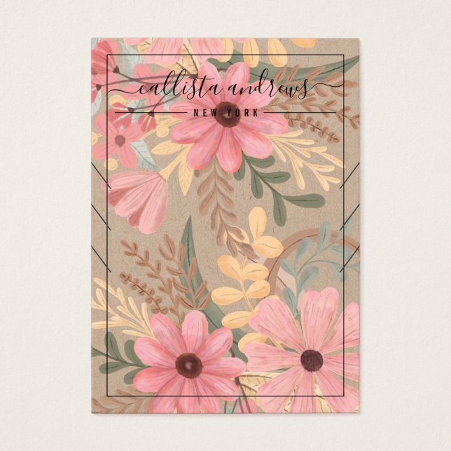 Pink Floral Kraft Multiple Necklace Display Card (Front)