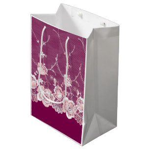 Pink Floral Lace Medium Gift Bag