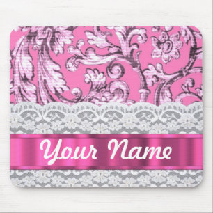 Pink floral lace pattern mouse pad