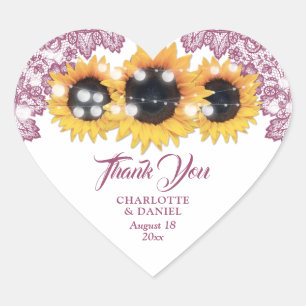Pink Floral Lace Sunflower Wedding Heart Sticker
